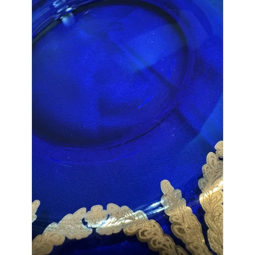 Antique Wheeling Glass Cobalt Blue Gilt Plate Greek Key Swag 8.25 Victorian RARE